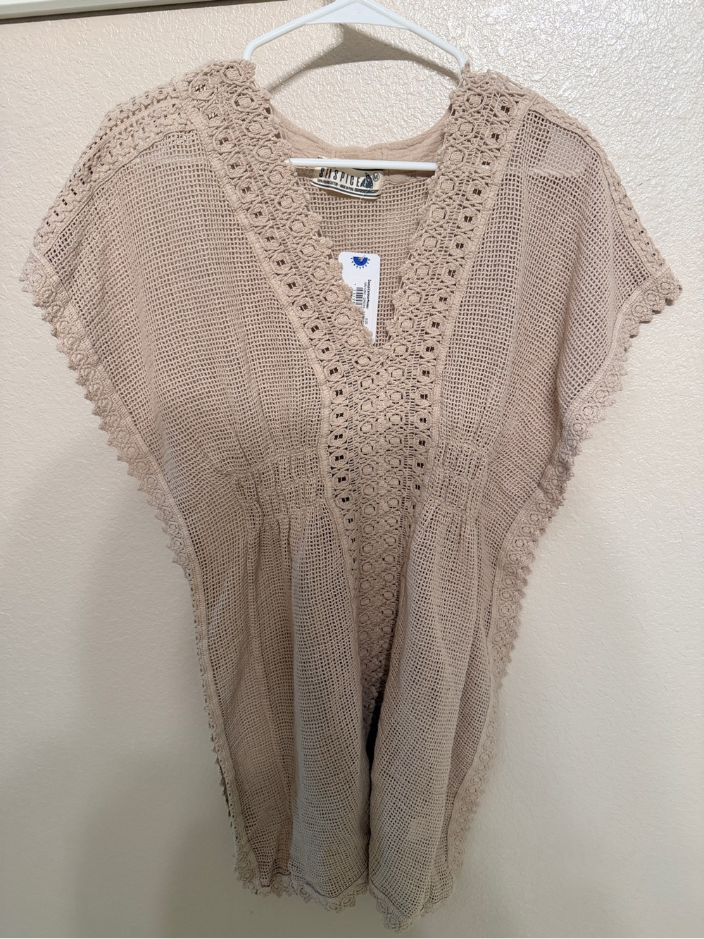 NWT Sea Spice Beige Crochet Swim Suit Cover Up Tunic Resort Dress